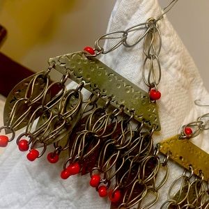 Large ethnic metal and bead earrings